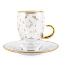 Gold Leaves Tea Cup Glass Handle Set - 12pcs