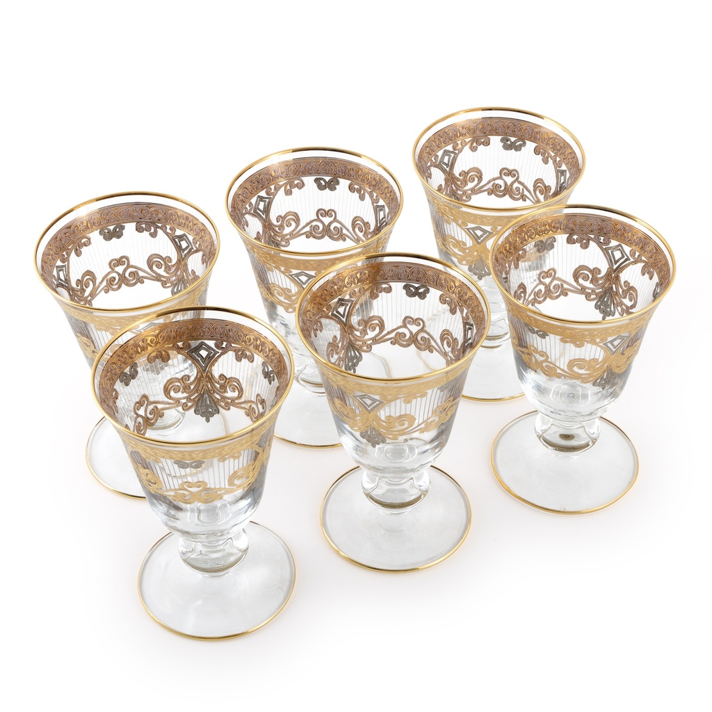 Gold/Platinum Pattern Stemware Glass Set - 6pcs