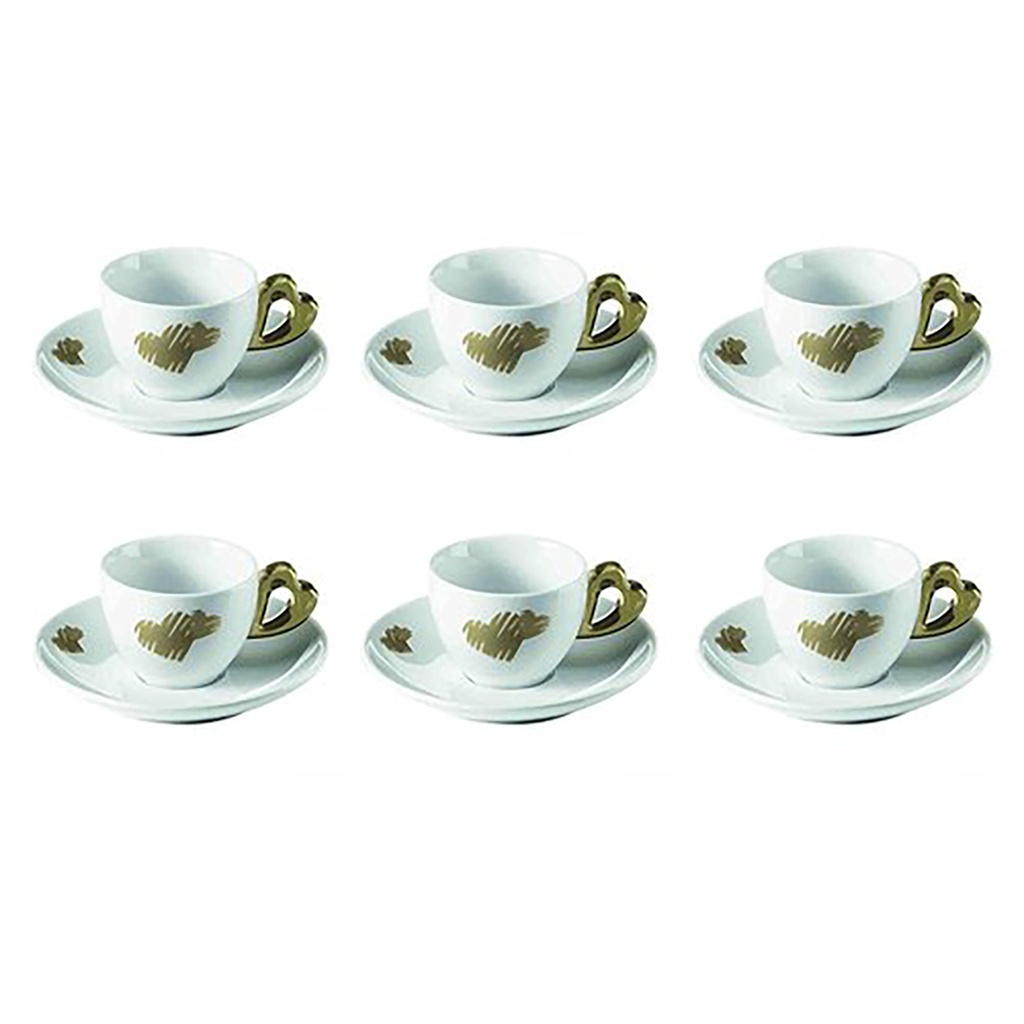 Love Set 6 Coffee Cups W/Saucers