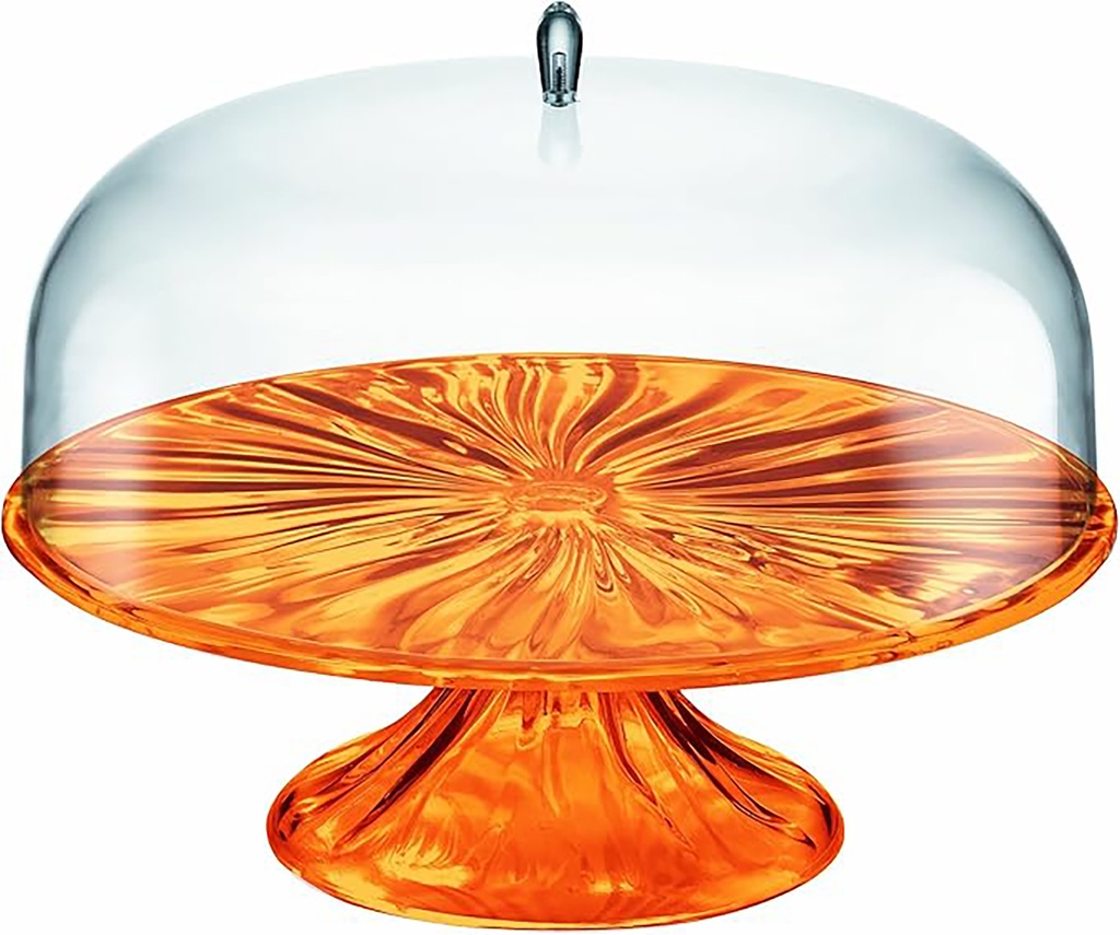 Big Cake Stand With Dome - Orange