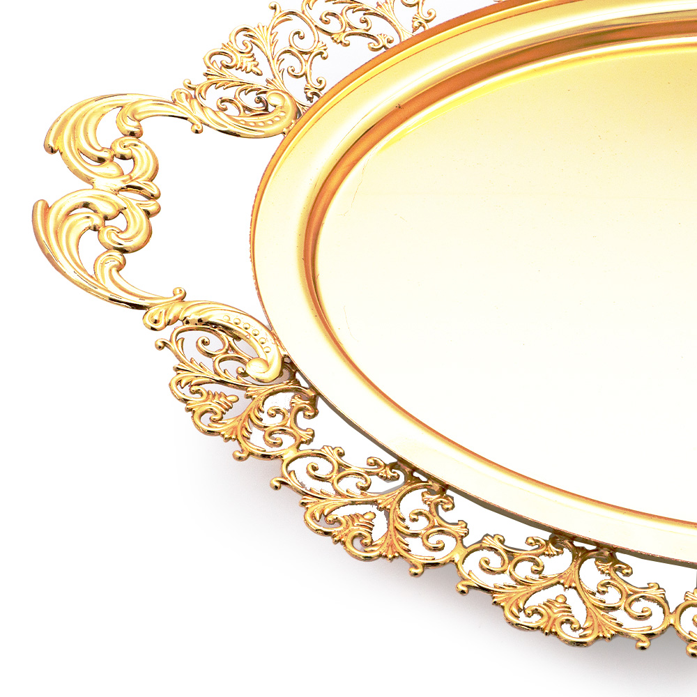 Gold Plated Oval Tray with Handle - M