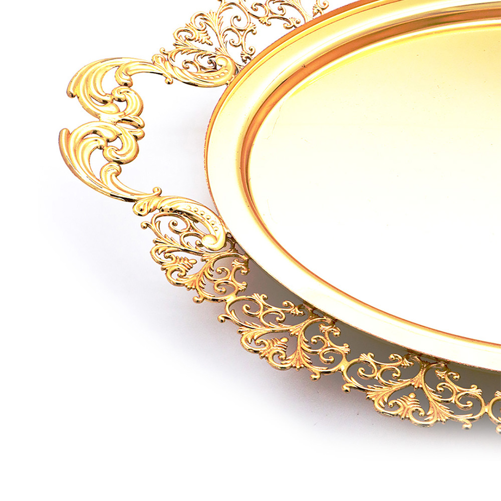Gold Plated Oval Tray with Handle - L