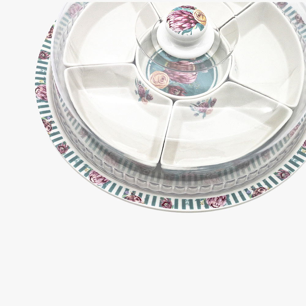 Divided Snacks Plate with Plastic Cover