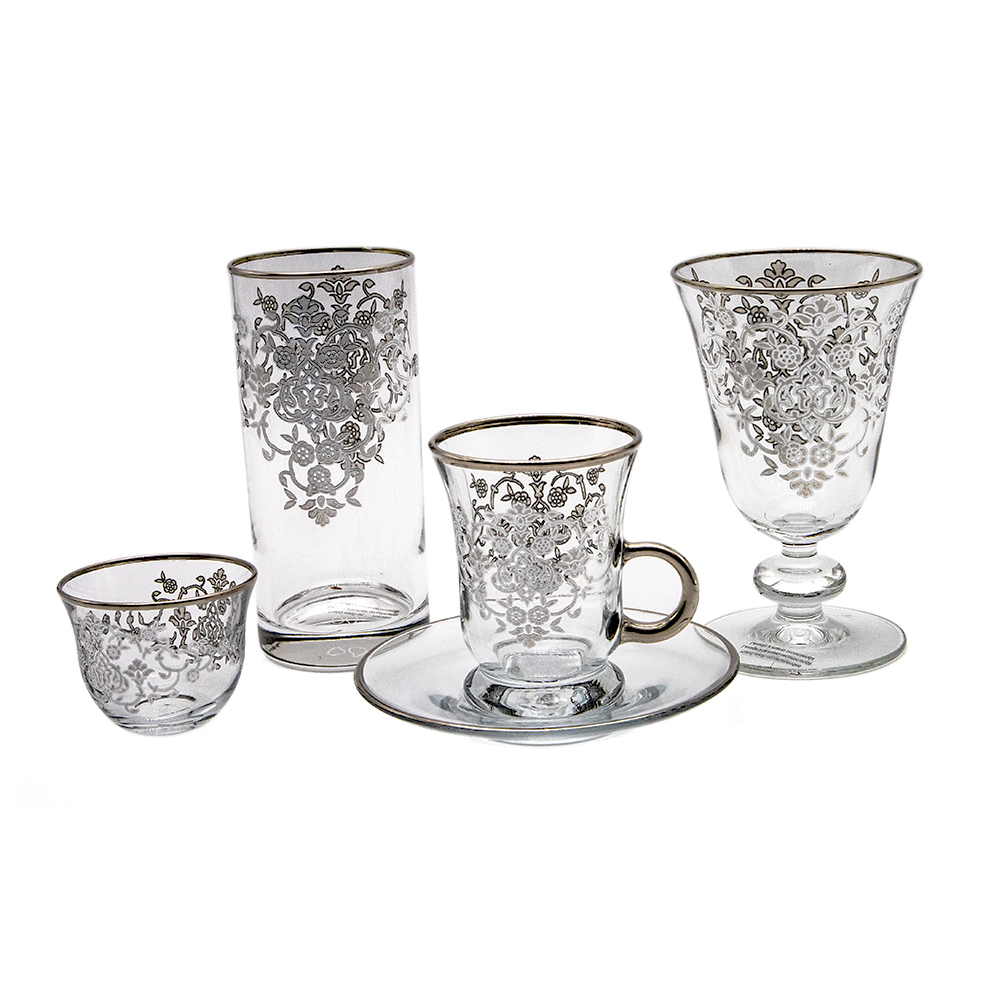 Silver Glass Coffee Cup Set - 12pcs