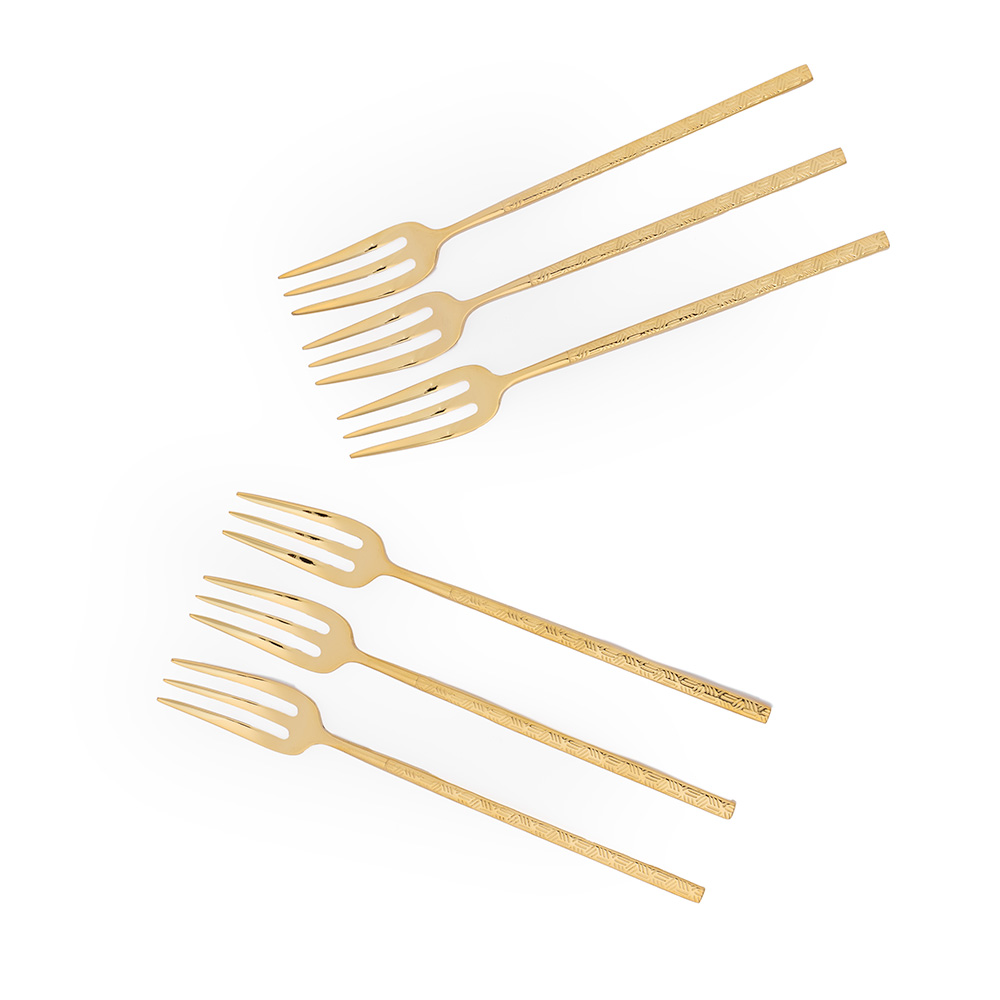 6 PCS CAKE FORK WINDOW BOX KYOTO S/S ORIGAMI TIN GOLD
