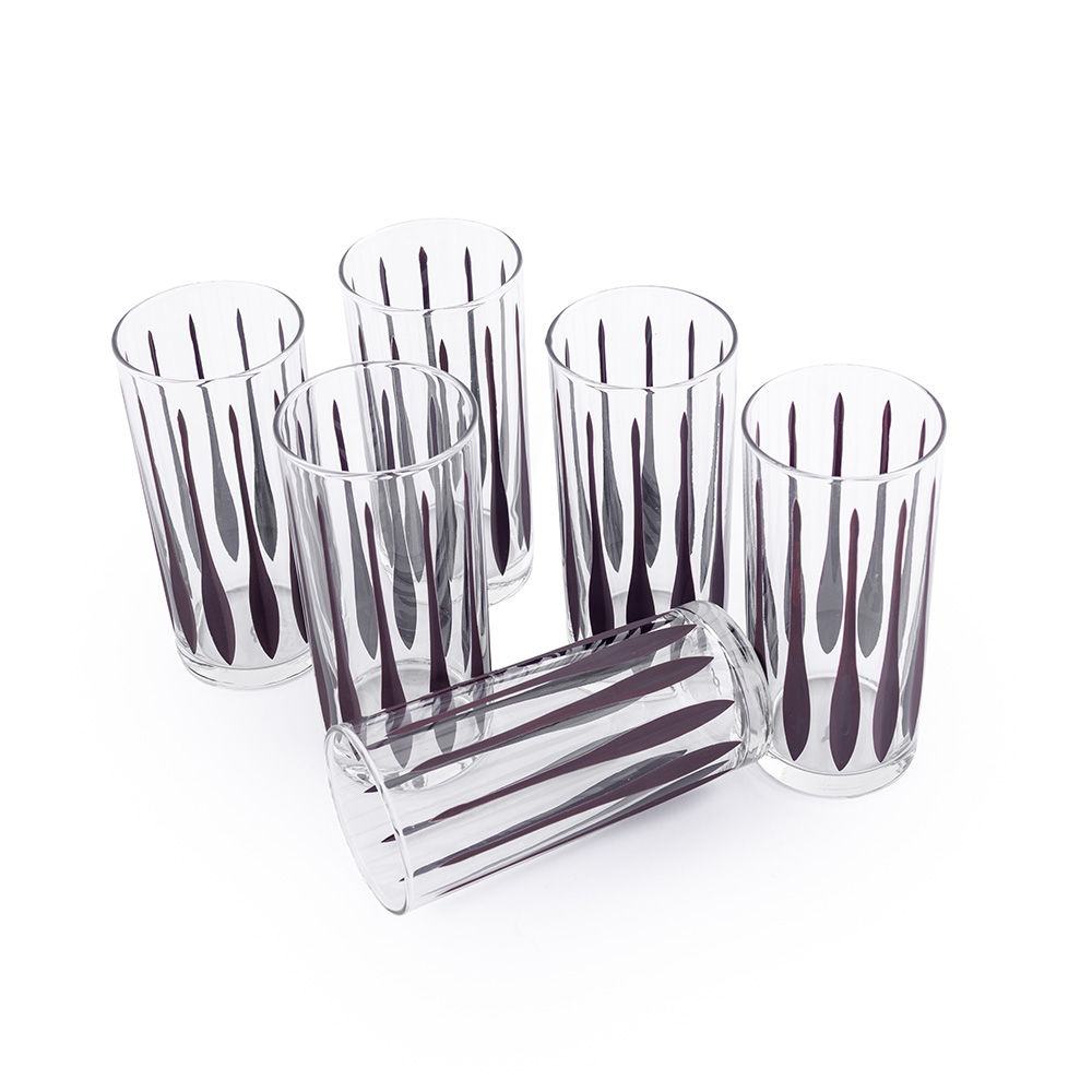 LONG DRINK GLASS 6 PCS PILLAR BROWN M01220