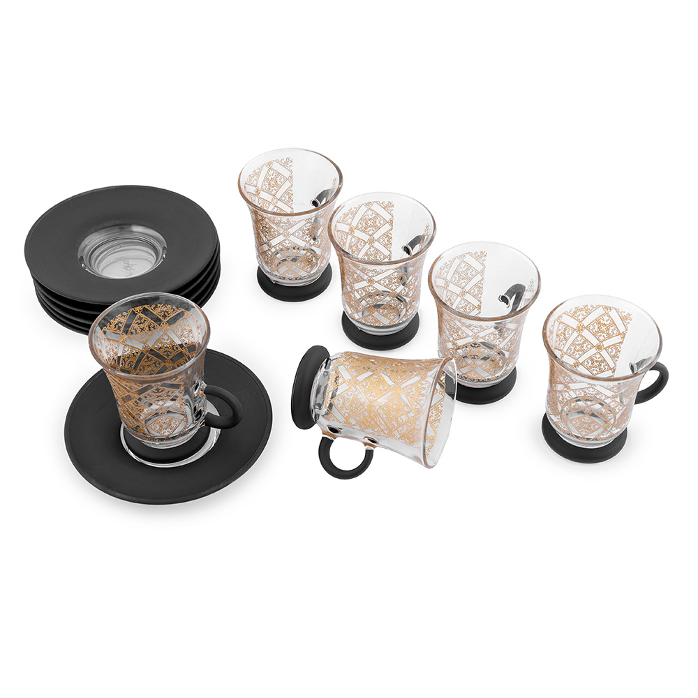 TEA SET W/HANDLE 12 PCS FENCE BLACK M02048 