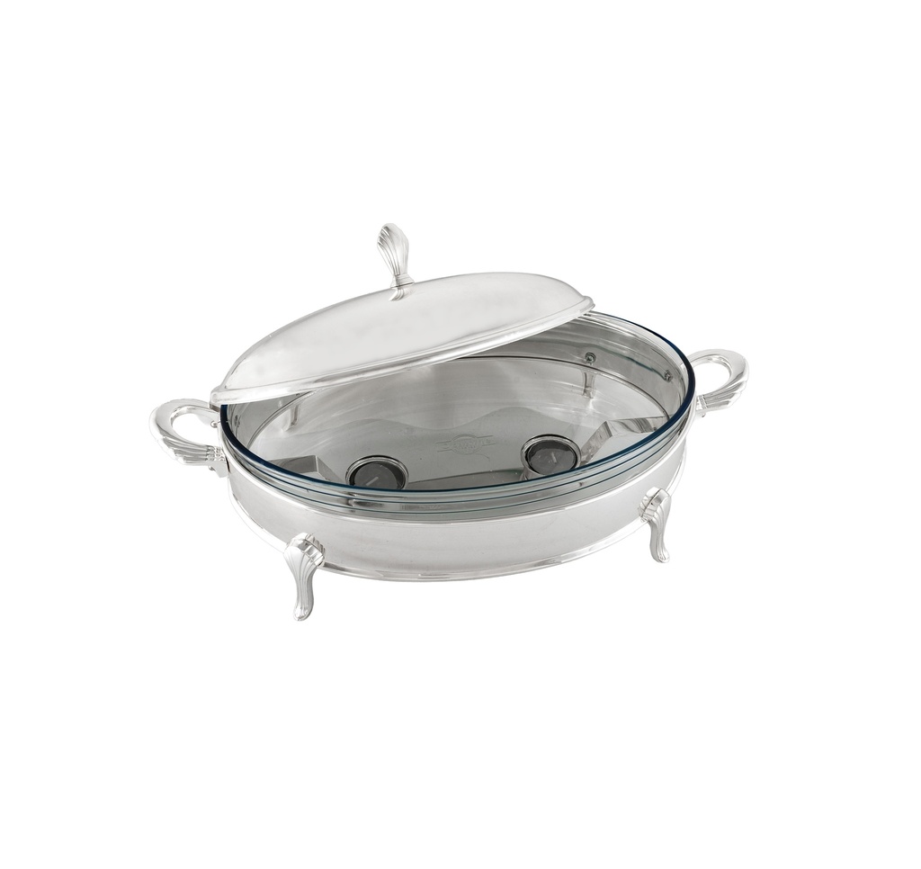 Iron silver color plated3qt. oval chafing dish with glass liner 