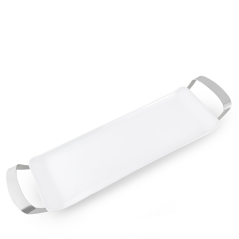Rectangular Porcelain White Dish With Holder 53x20cm