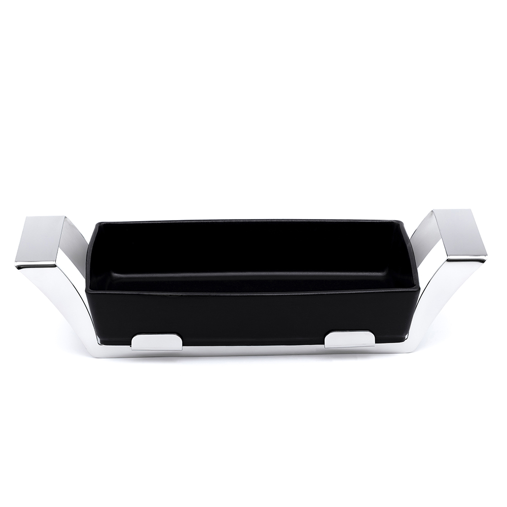 Rectangular blackdish cm 33x19 h 6,8 with stainless steel holder cm 45x19 h. 10