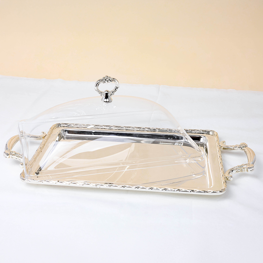 Silver Rectangular Tray with Clear Cover - 350*245mm