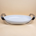 Oval dish cm 39x23,5 h6 with stainless steel holder cm 45x24 h. 11