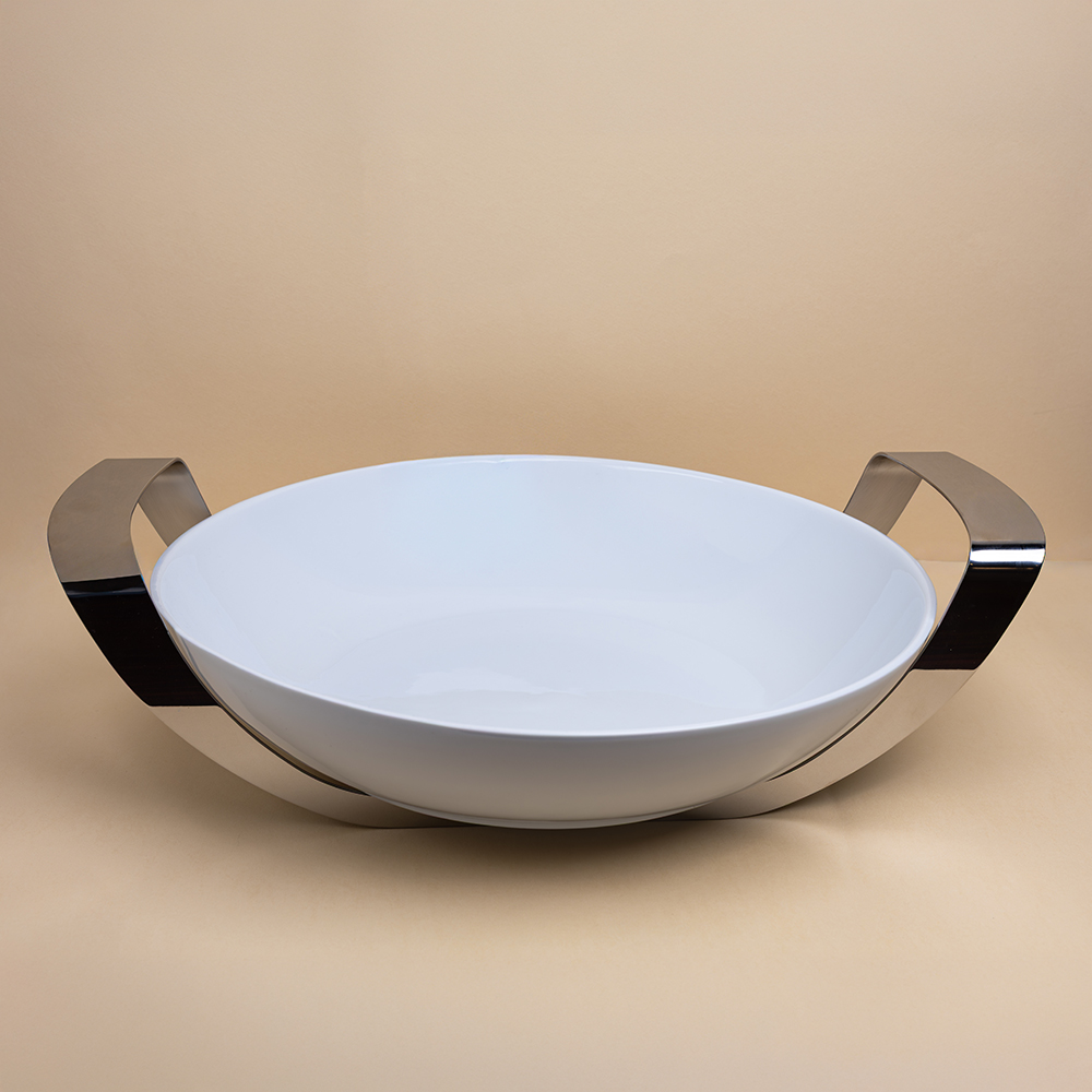 Round dish Ø 37 cm h. 8 with stainless steel holder cm 45X37 H. 12,5