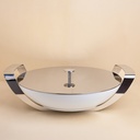 Round Porcelain Dish with Stainless Steel Holder and Lid - 37 cm 45X37 H. 12,5