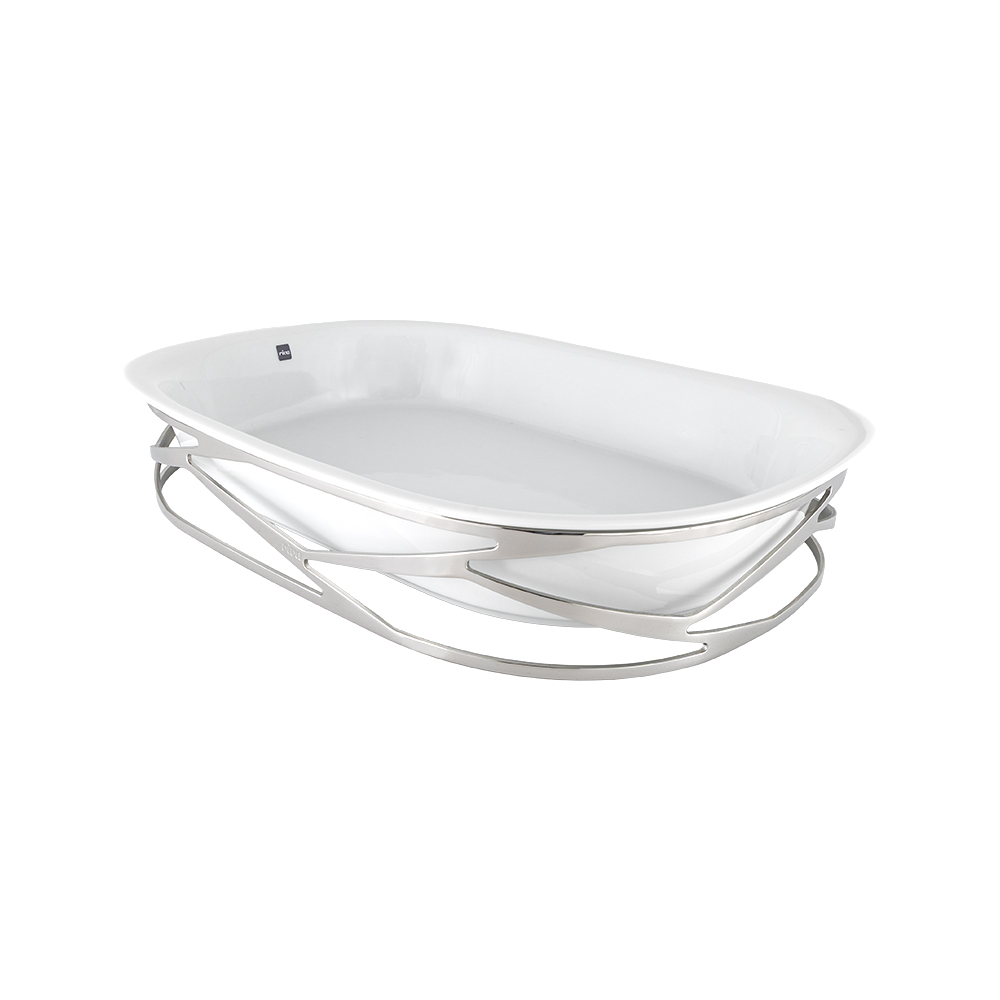 Trama Stainless Steel l Large Serving Dish Holder W/ Porcelain
