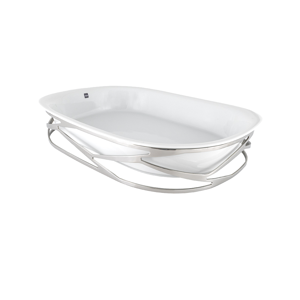 Trama Stainless Steel l Medium Serving Dish Holder W/ Porcelain