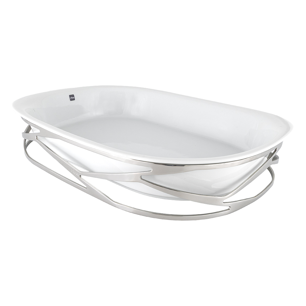 Trama Stainless Steel Serving Dish Holder w/ Porcelain 3L