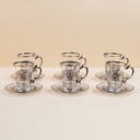 6 pcs.tea cup set 491 (metal handle-decorated glass plate)