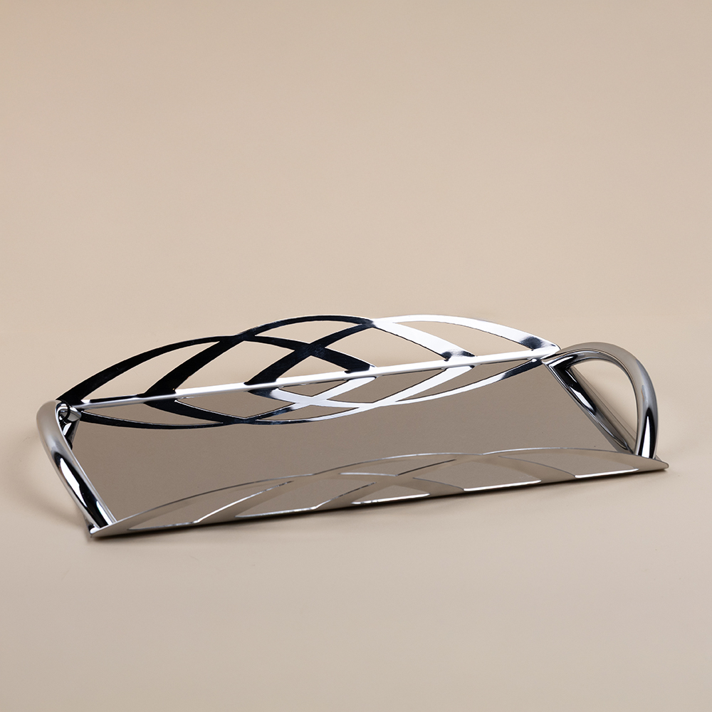 Liscio Inox Rectangular Serving Tray with Metal Stand - 40x21cm