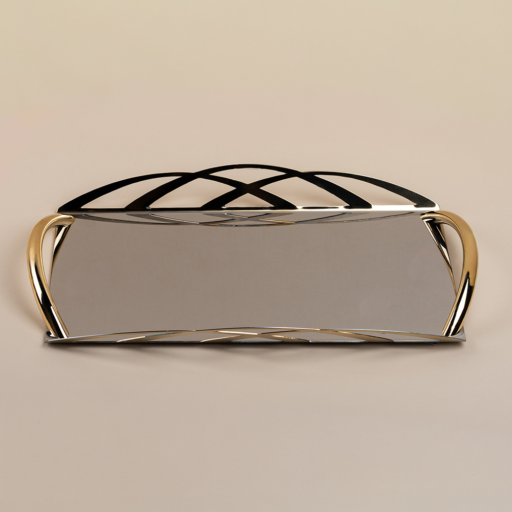 ART.DU-6082 VASS RETT CM 40x21 LISCIO INOX/ORO