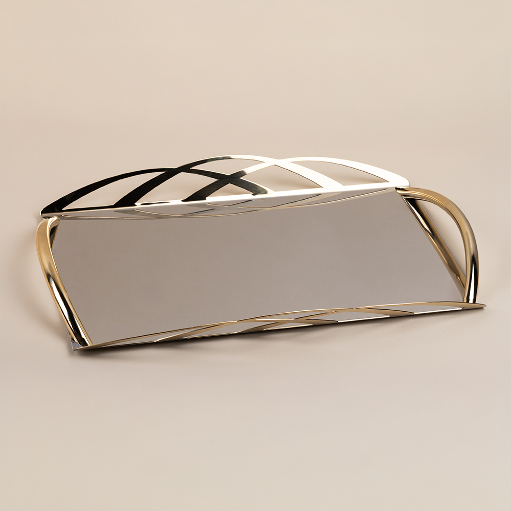 ART.DU-6083 VASS RETT CM 45x26 LISCIO INOX/ORO