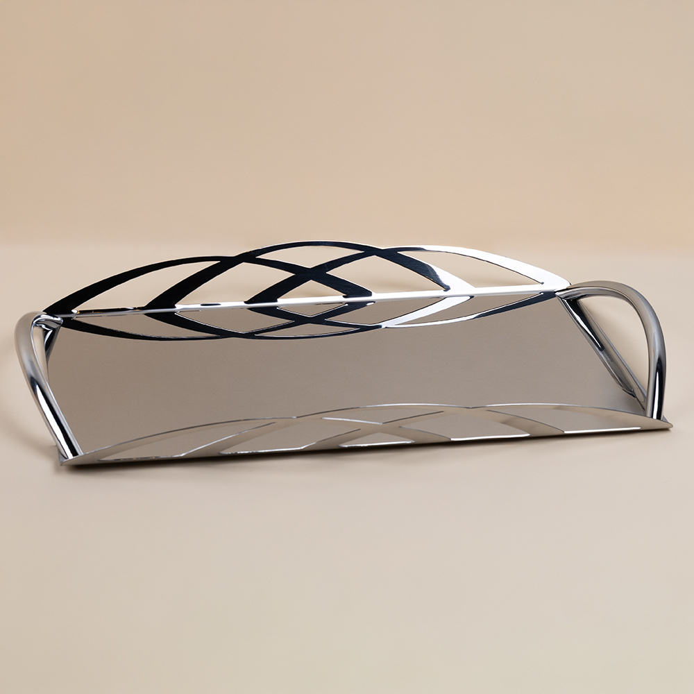 Liscio Inox Rectangular Serving Tray with Metal Stand - 50x28cm