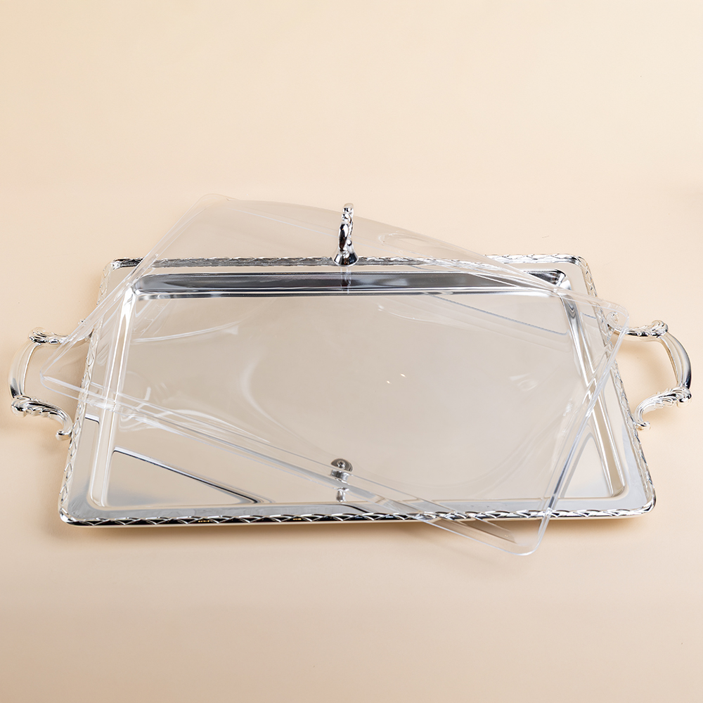 Silver Rectangular Tray with Clear Cover - 310×565mm