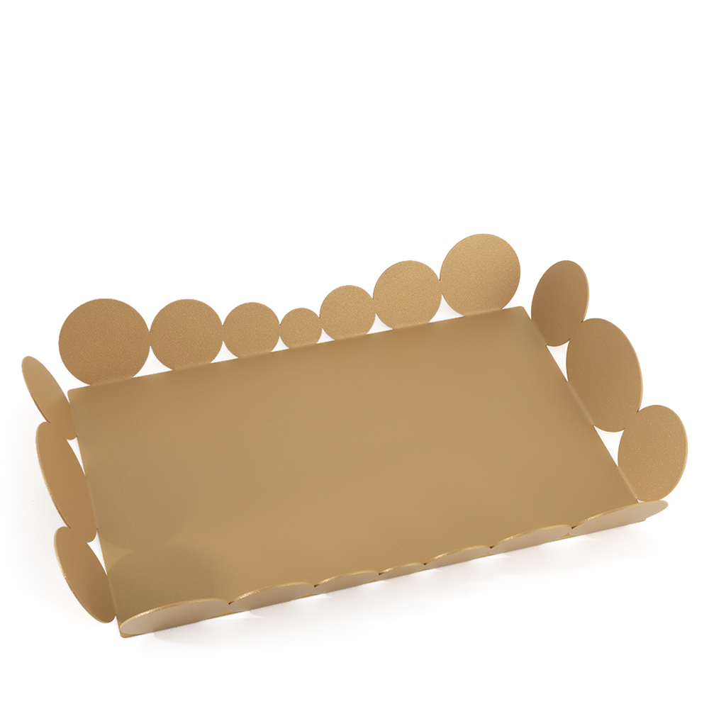 Cutout Edges Rectangular 32x22cm Tray - Matt Gold