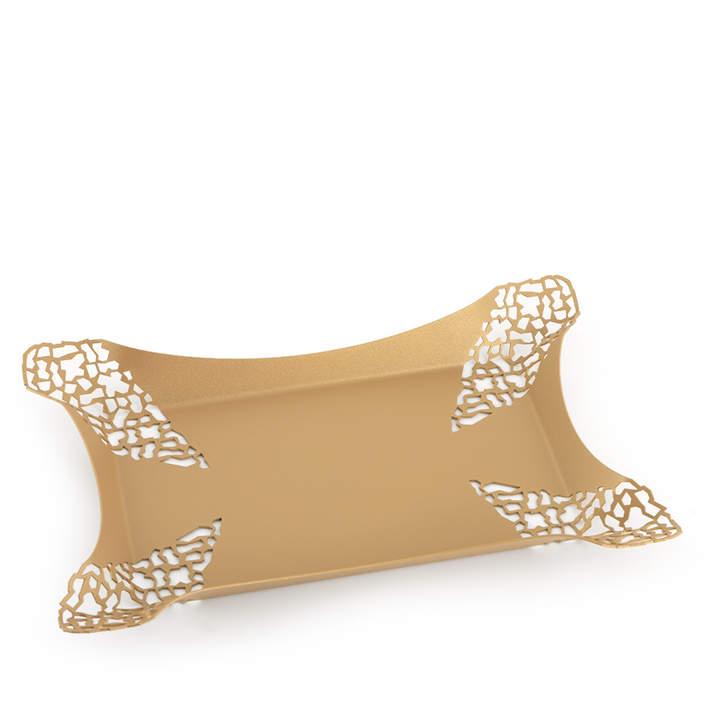 Cutout Edges Rectangular 29x19cm Tray - Matt Gold