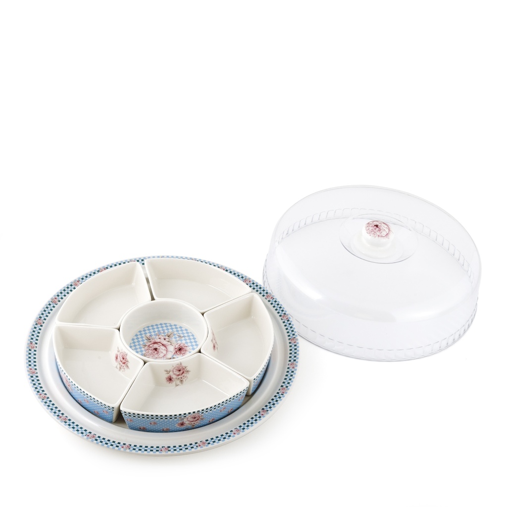 Divided Snacks Plate With Plastic Cover