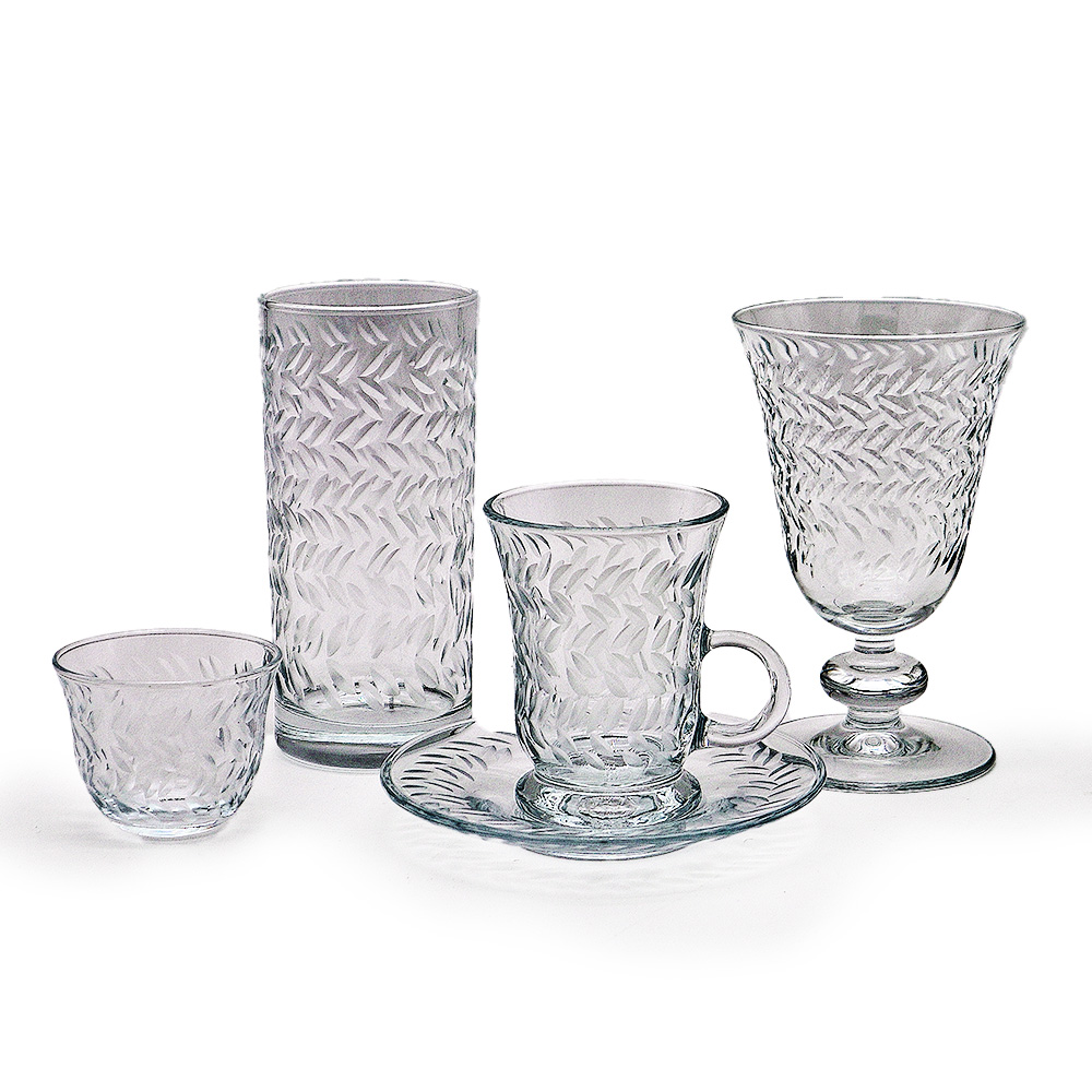 Glass Coffee Cup Leaves Pattern Set 12pcs