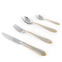 Flower Embellished Gold PVC Cutlery Set with Stand - 24pcs