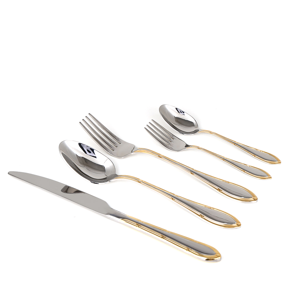 Gold Lines PVC Cutlery Set with Stand - 30pcs