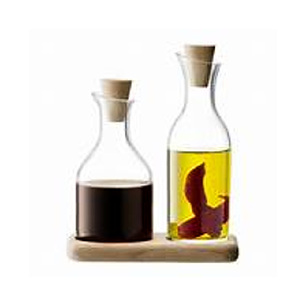 Serve Oil & Vinegar Set & Oak Base L15cm Clear
