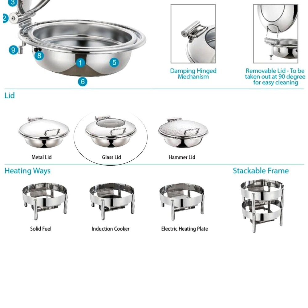 Round Chafing Dish Mechanical Damping 6Ltr
