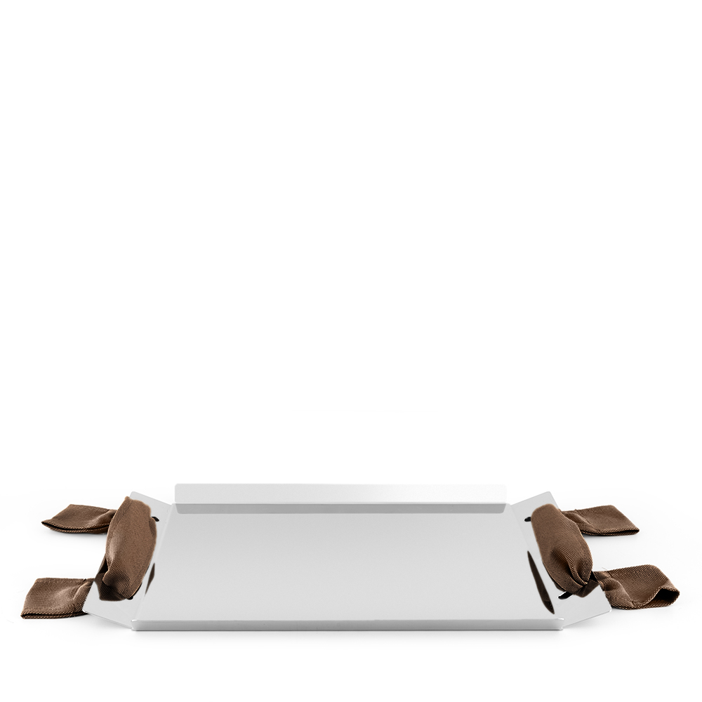 Stainless Steel Tray with Linen Brown Handles