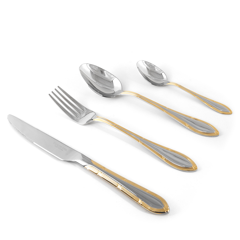 Gold Lines PVC Cutlery Set with Stand - 24pcs