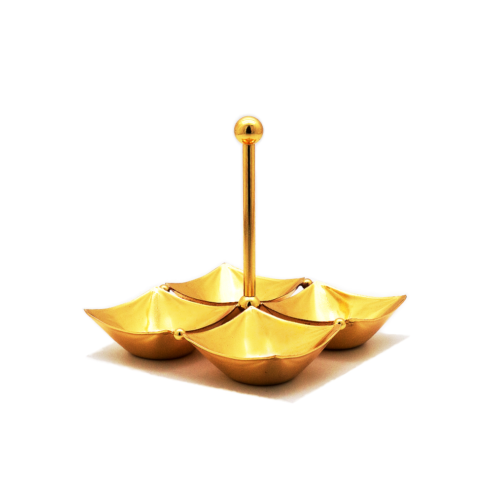 Iron Gold Plated Square Bowls with Stand - 4pcs