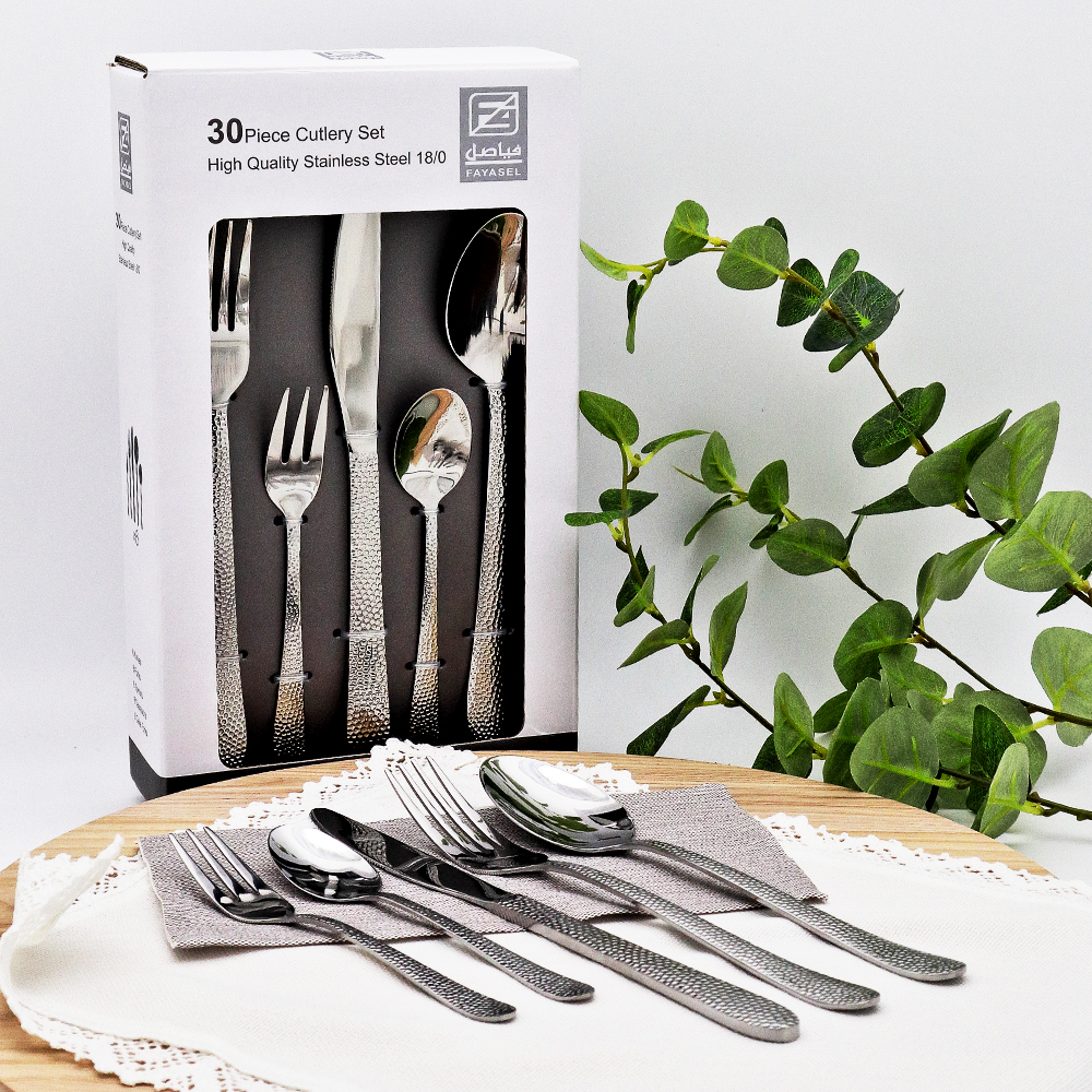 Stainless Steel Hammered Cutlery Set - 30pcs