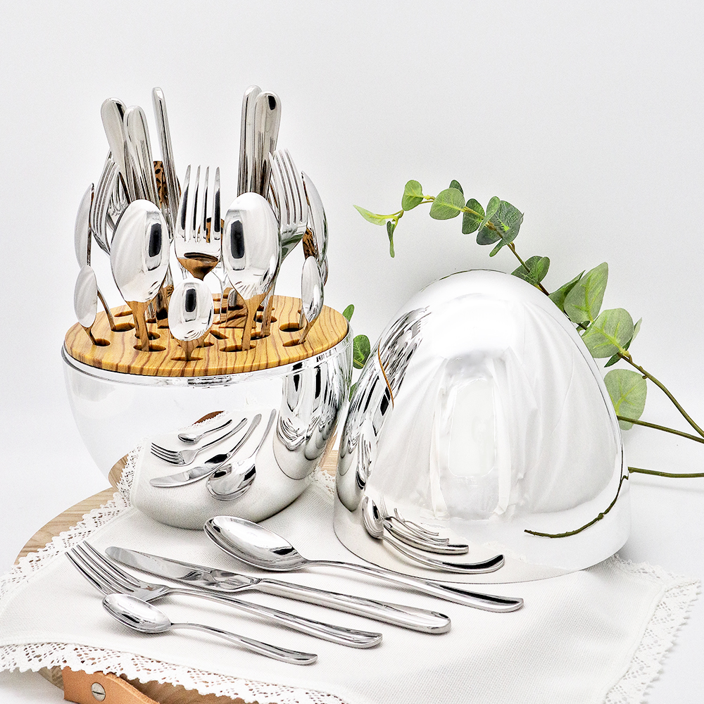 Stainless Steel Cutlery Set 24pc Egg- Shape Case - Silver
