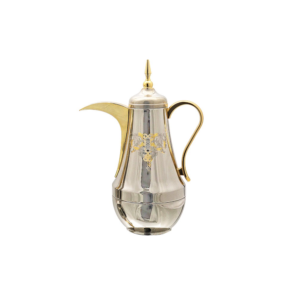May Flower Arabic Coffee Dallah 1L - Nickle/Gold