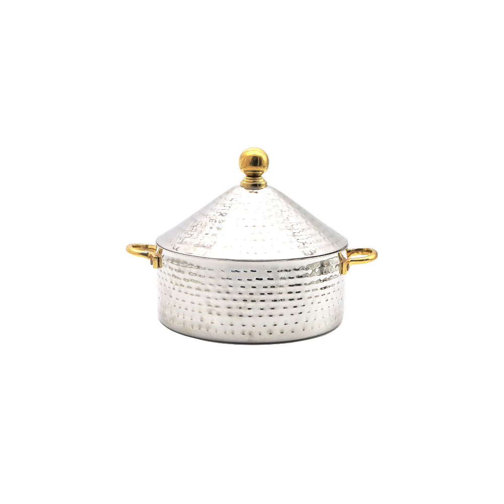 Conical Hammered Hot Pot with Reg Brass Knob & Handle - 28cm