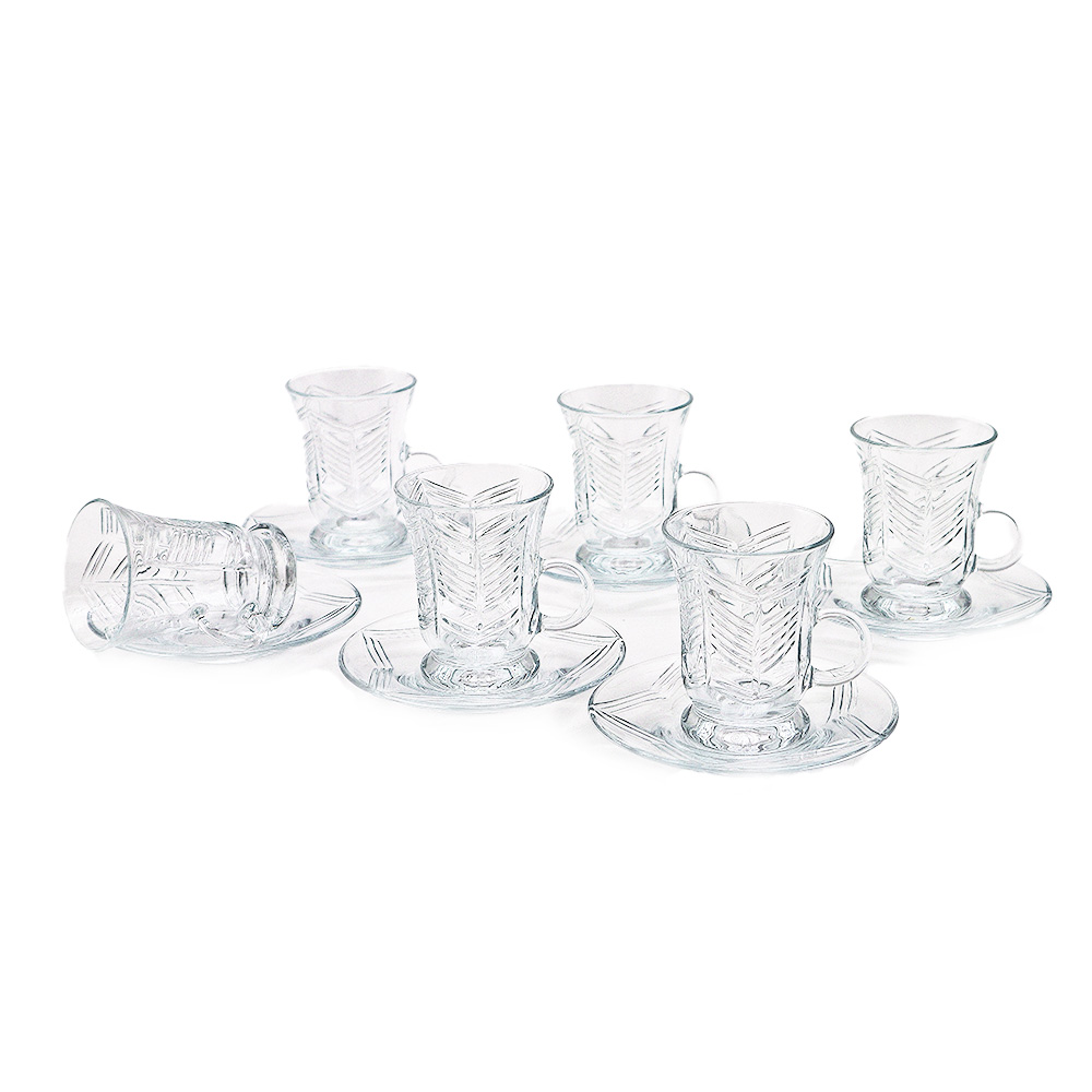 Patterned Clear Glass Tea Cup Set - 12pcs