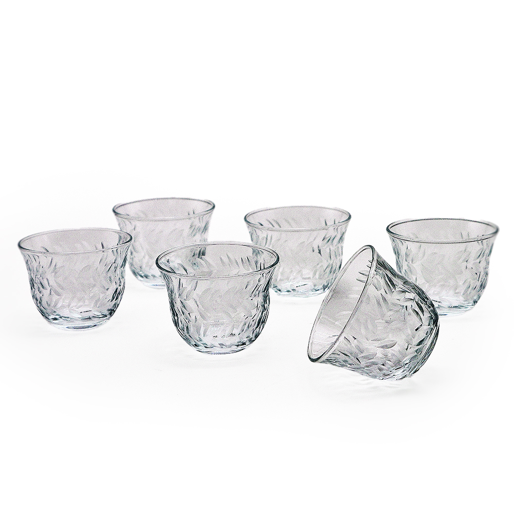 Glass Coffee Cup Set with Leaves Pattern - 12pcs