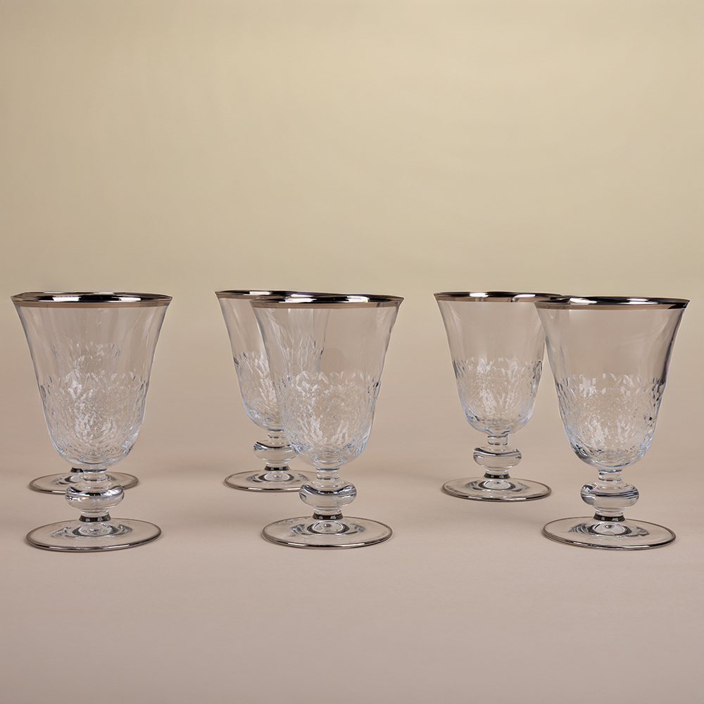 Platinum Rim Crystal Stemware Glass Set - 6pcs