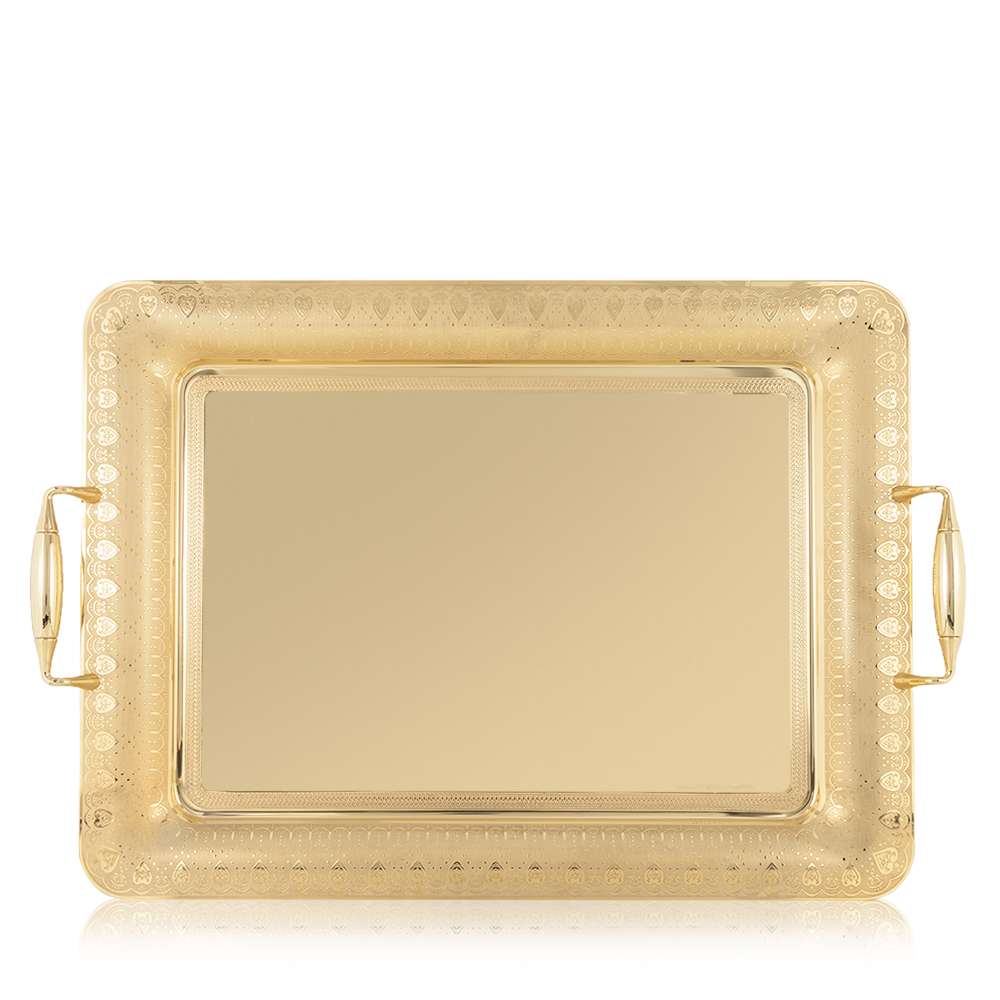Lady 5 Rectangular Full Gold Serving Tray