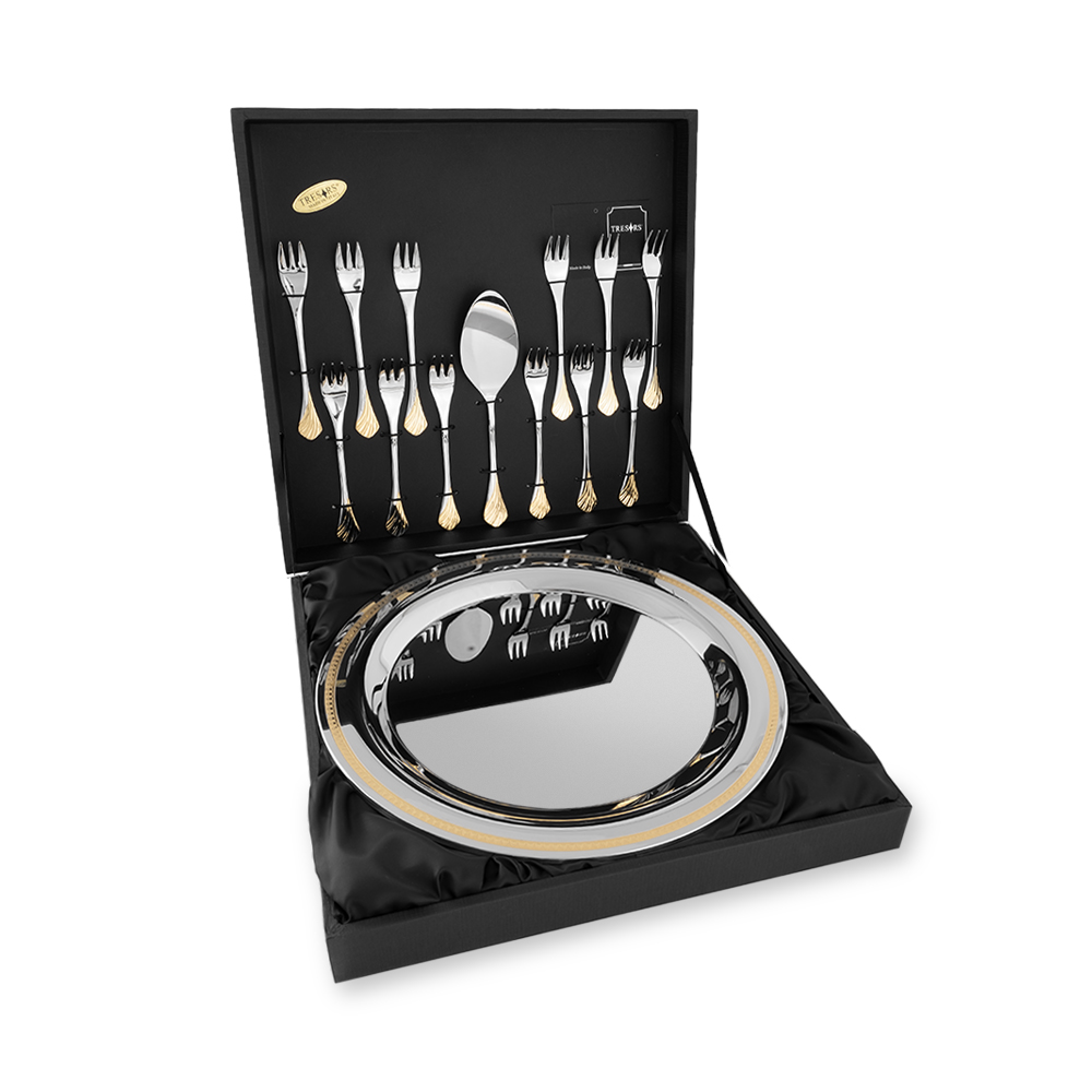 Patrizia Silver with Gold Lines Serving Cake Set - 14pcs