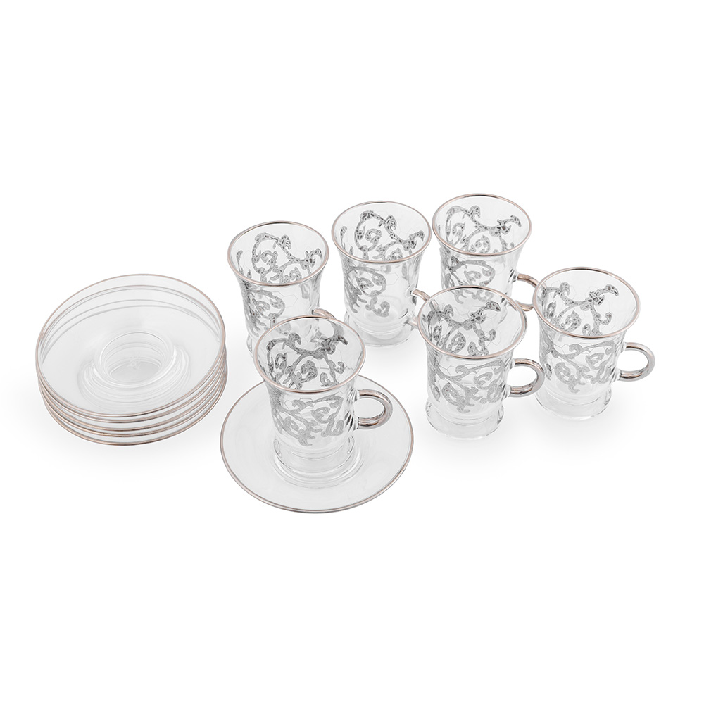 Celeste Platinum Tea Cup Set with Saucers - 12pcs
