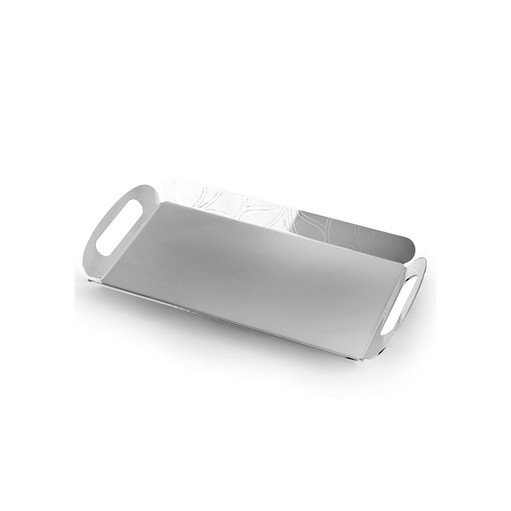 Silver Plated Laser Cut Rectangular Tray with Engraved Design - 30×19 cm