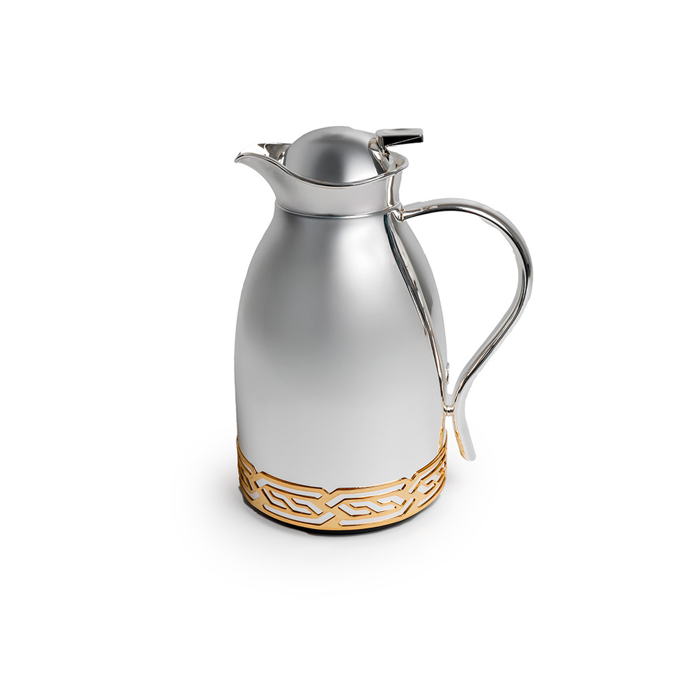 Silver Plated Vacuum Flask Decorated with a Golden Frame - 1000ml